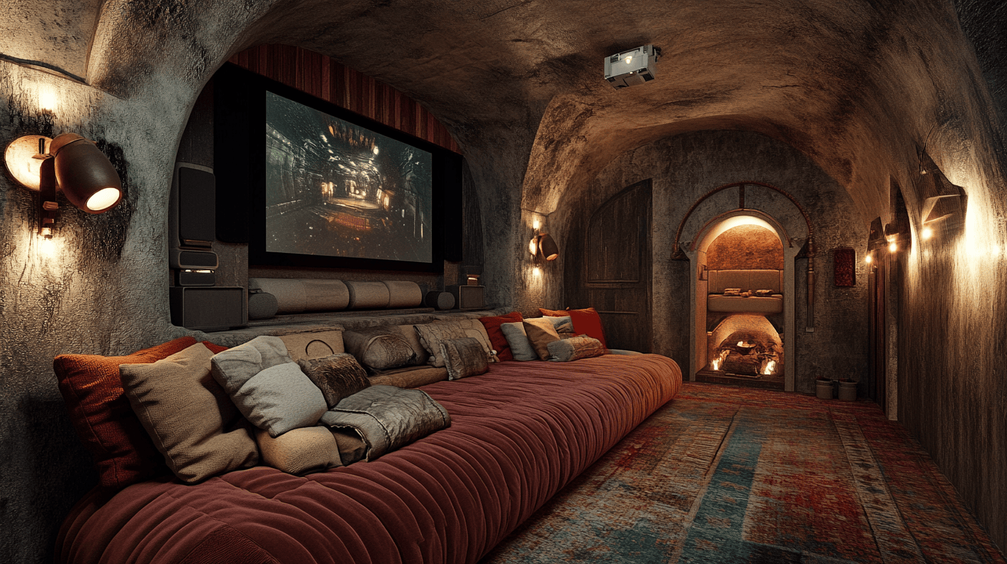 Photo d'une salle de cinema dans une cave voutée