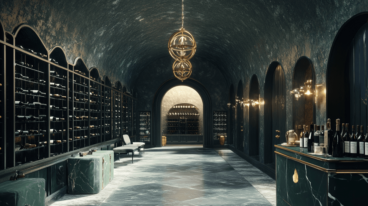 Photo d'une belle cave de vin dans une cave voutée