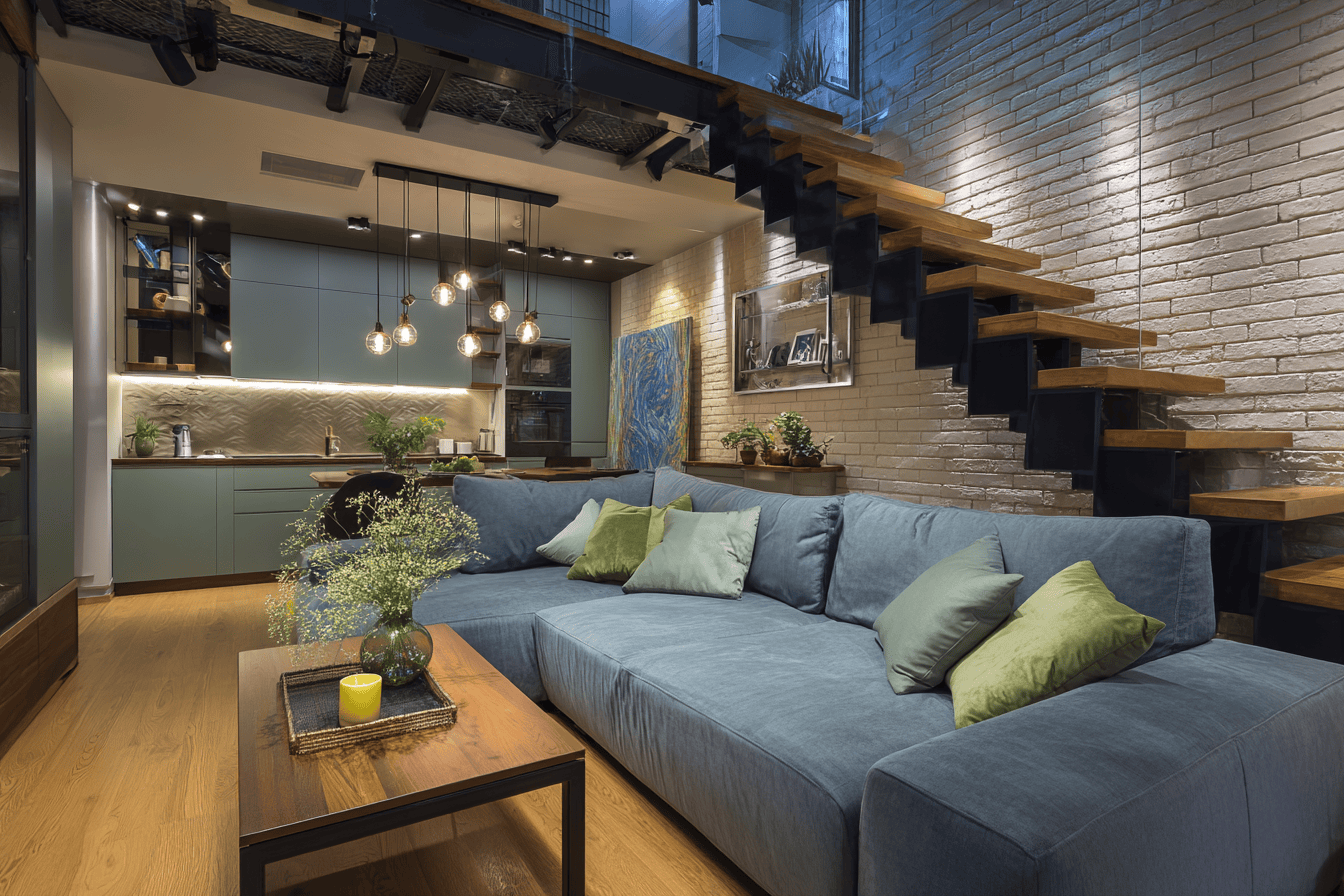 Salon dans un souplex moderne