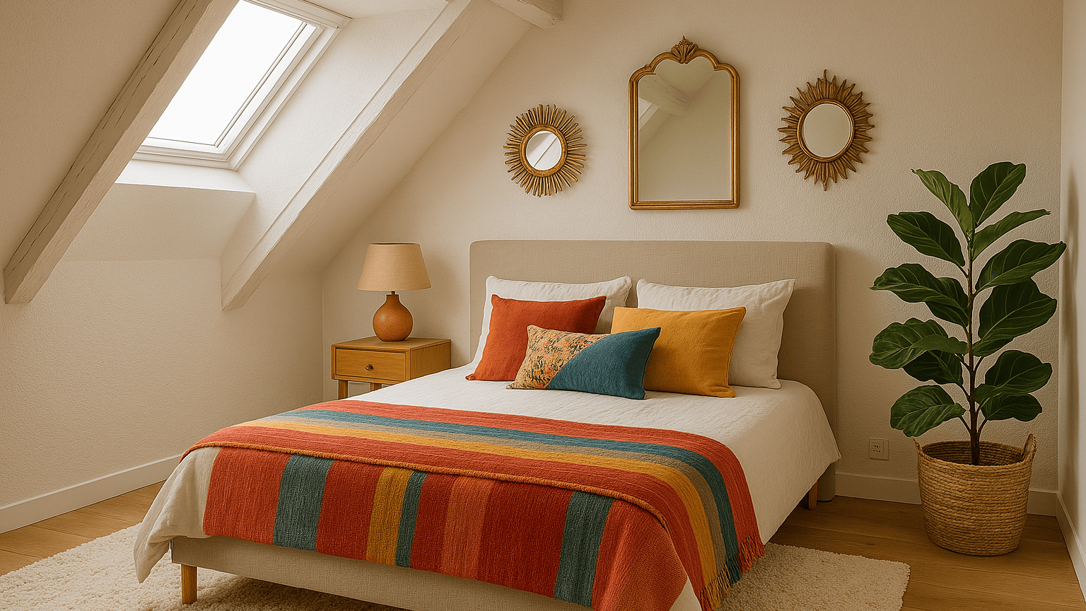 Chambre sous le toit joliment décorée