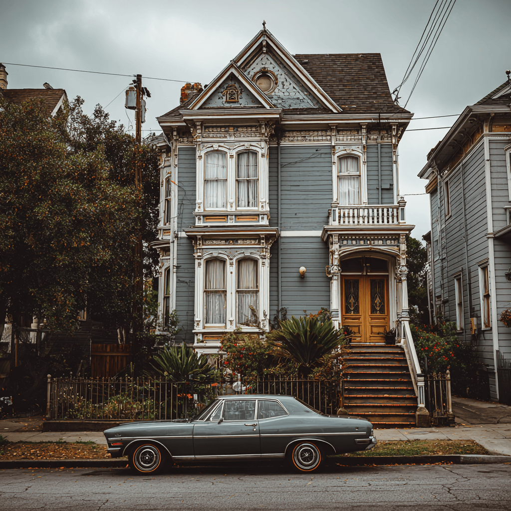 Amerique vieille maison duplex avec voiture devant