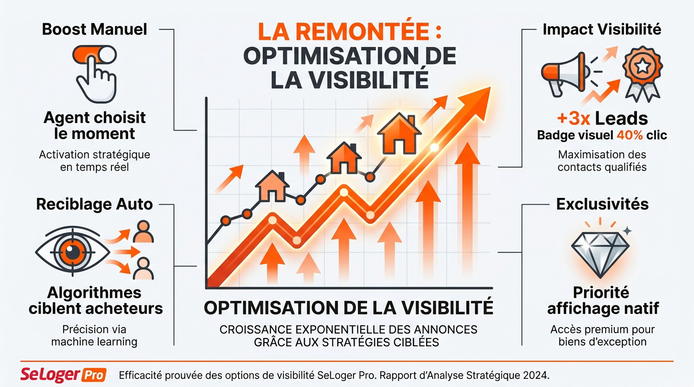 Interface de gestion de visibilité immobilière sur SeLoger Pro