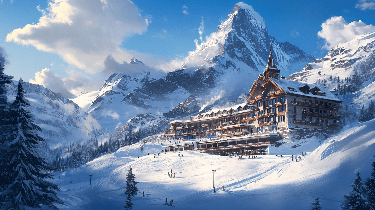 Station ski avec chalet haute montagne